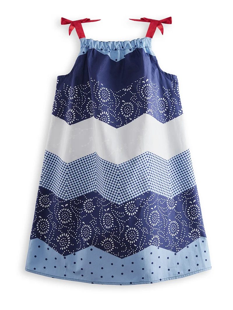 Denokids Wavy Navy Blue Poplin Girl Dress